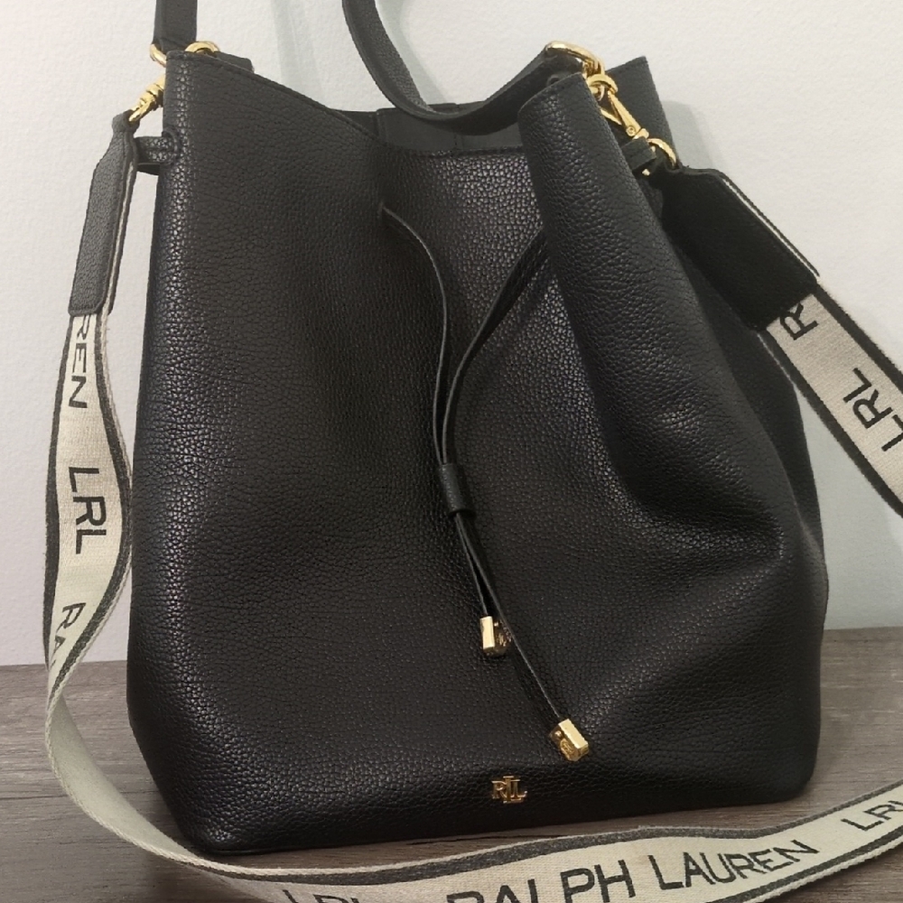 Ralph Lauren Black Pebbled Leather Shoulder Bag